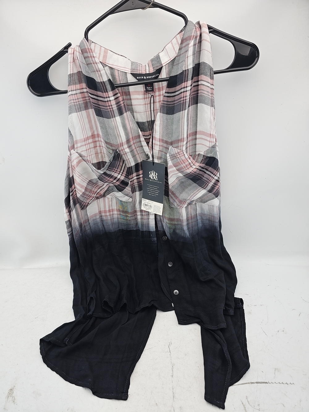 Rock & Republic Women's Ombre Plaid Sleeveless Top Size M